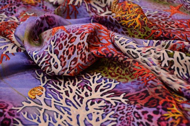 Multicolor Sea Life Digital Print Crepe Fabric