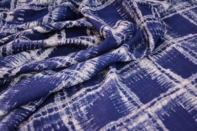 Navy Blue And White Checks Fine Rayon Fabric