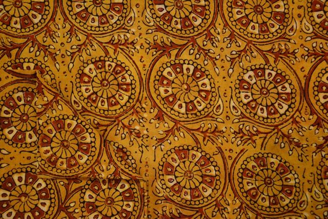 Yellow Floral Ajrakh Fabric