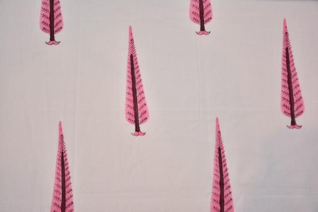 Pink Leaf Block Print Cotton Fabric