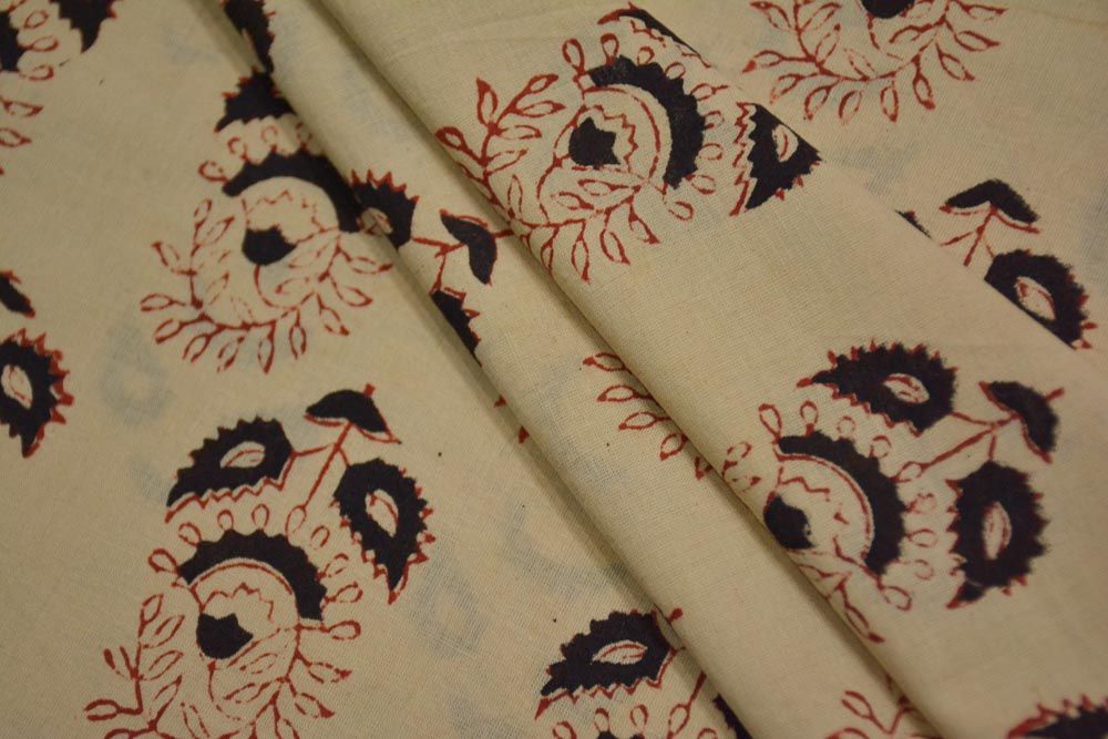 Bagru Floral Hand Block Printed Cotton Fabric