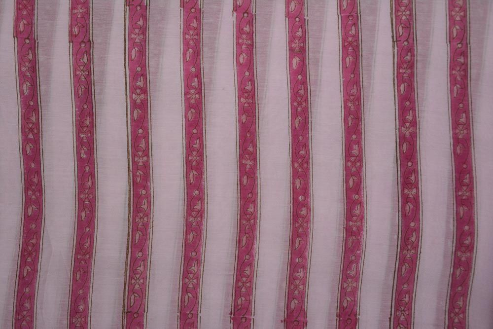 Pink And White Hand Block Print Modal Silk Fabric