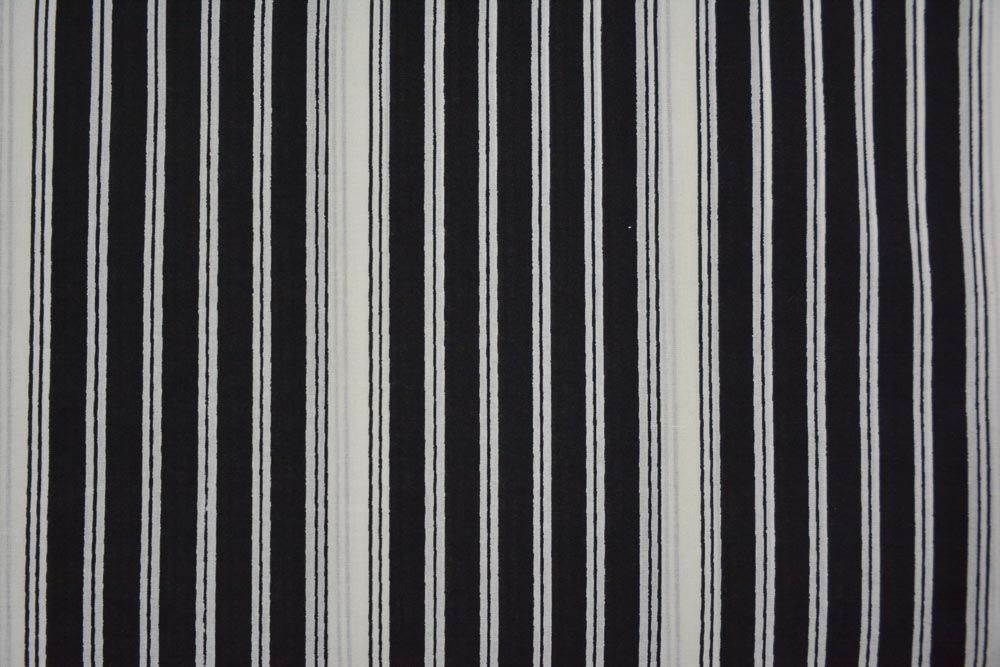 Black And White Striped Printed Cotton Fabric 