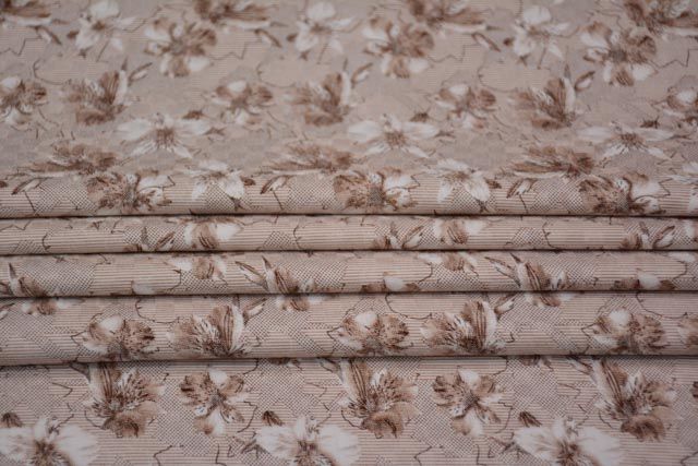Brown Floral Digital Print Satin Cotton Fabric