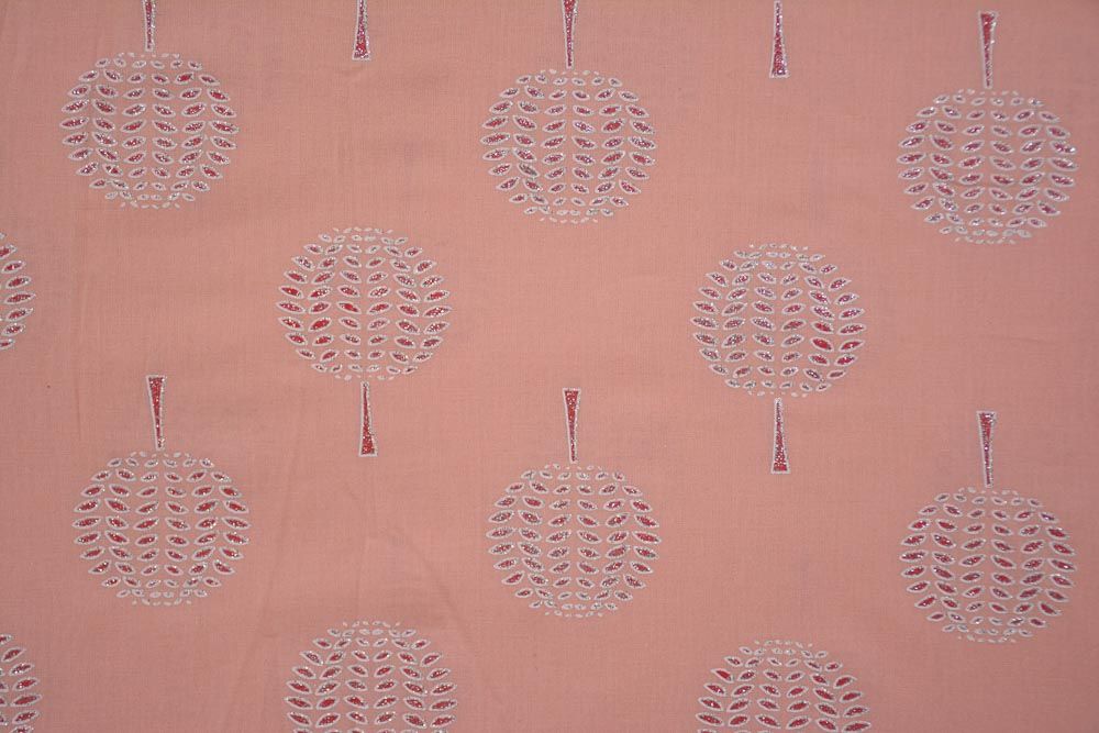 Peach Floral Printed Cotton Fabric 