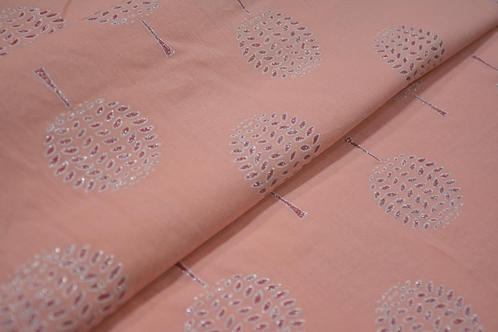 Peach Floral Printed Cotton Fabric 