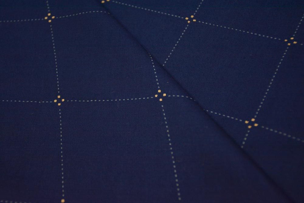 Navy Blue Checks Print Rayon Fabric