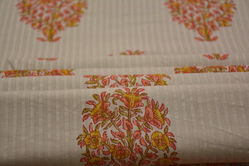 Floral Print Striped Cotton Fabric