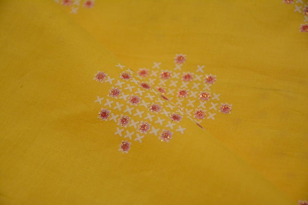 Yellow And Golden Leaf Print Cotton Fabric 