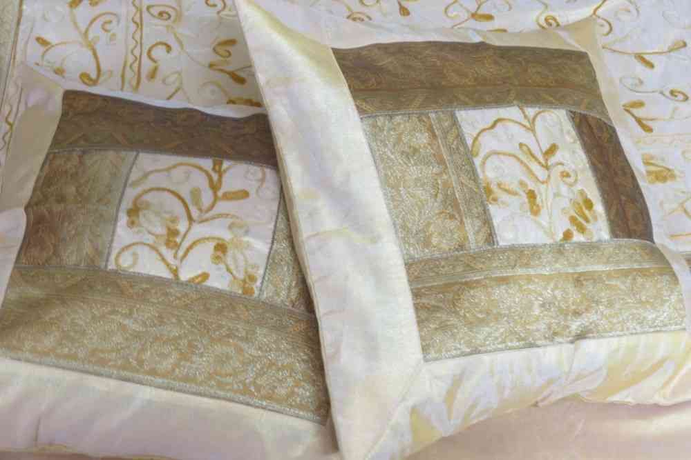 Embroidered Golden Yellow 5 Piece Silk Bedspread Set