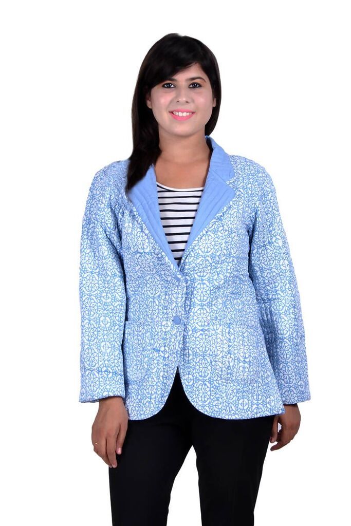 Blue Quilted Coats Womens