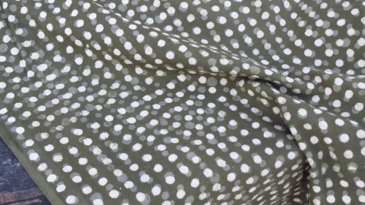 Green Spots Indian Block Print Fabric