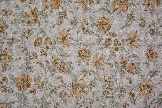 White And Dark Brown Embroidery Cotton Fabric