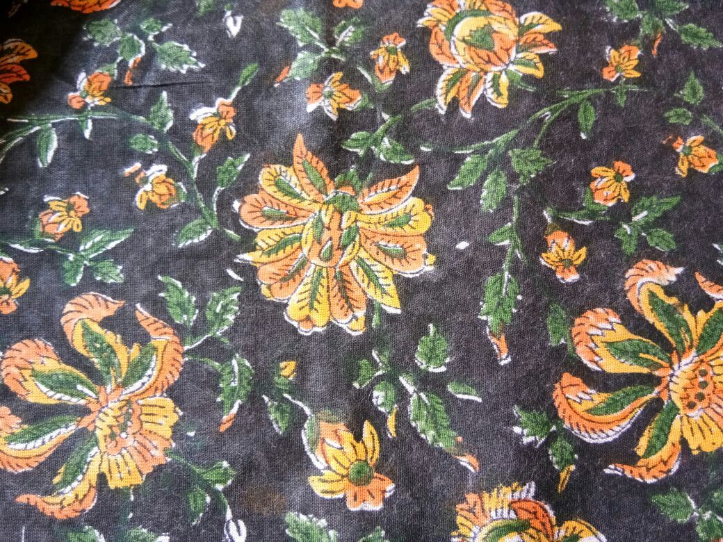 Black And Yellow Floral Rayon Fabric