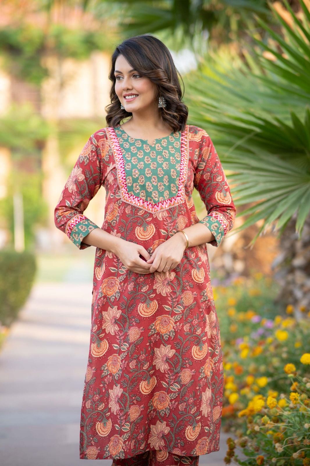 Red Floral Kurta 