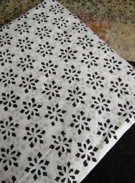Black White Floral Star Block Printed Fabric