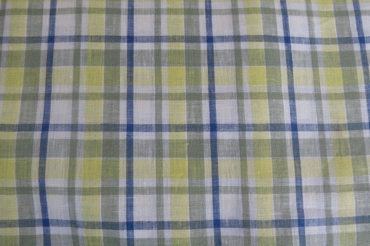 Yellow Blue Check Indian Linen Fabric