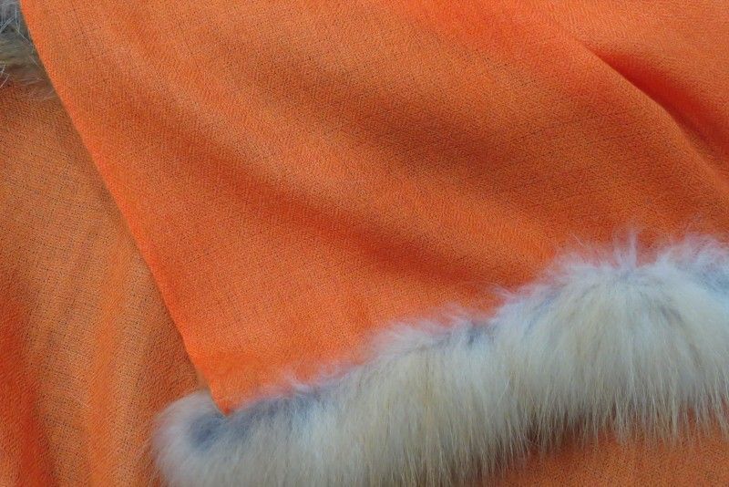 Orange Candy Fur Kashmir Wool Scarf