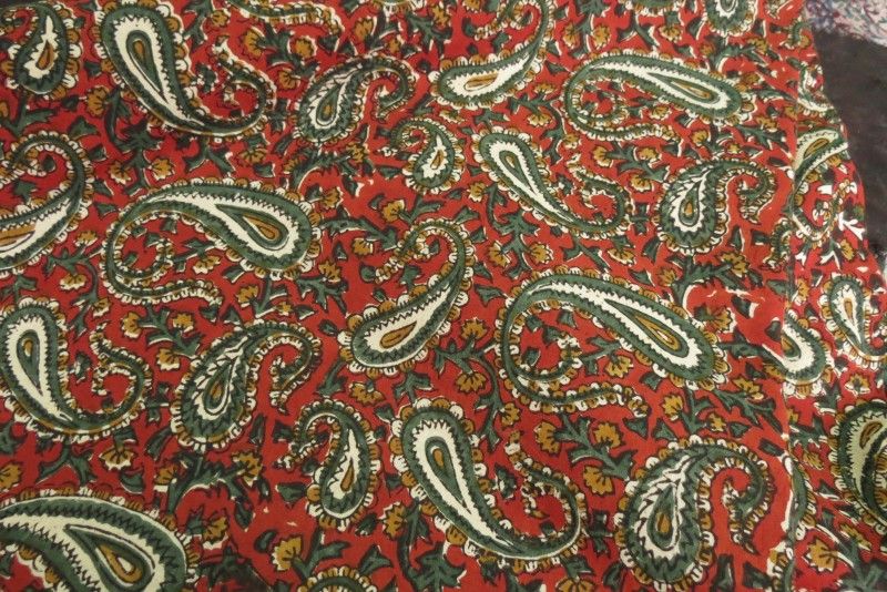 Red Green Paisley Cotton Fabric By The Yard