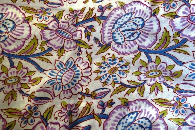 Purple Green Floral Cotton Fabric By The Yard