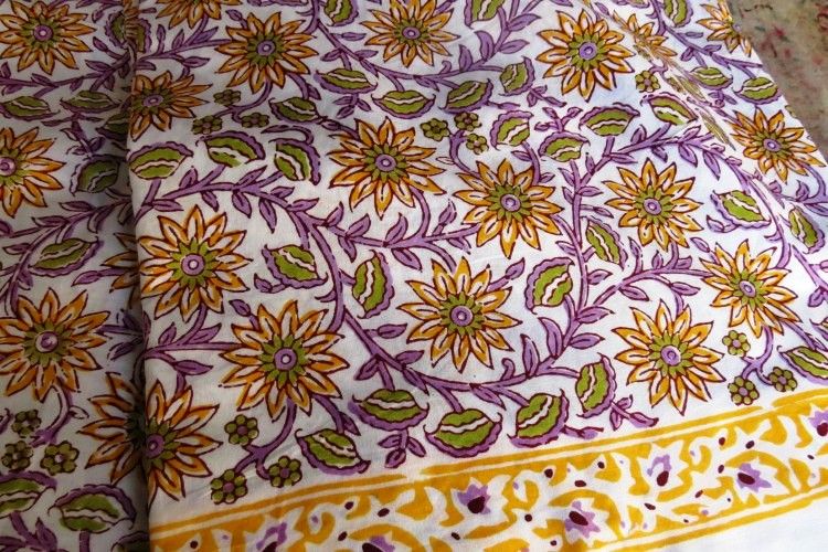 Sunflower Design Indian Cotton Fabric By The Yard
