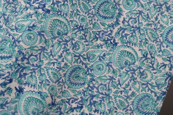 Green Blue Floral Rayon Fabric By The Yard 