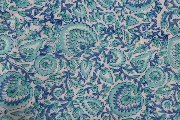 Green Blue Floral Rayon Fabric By The Yard 