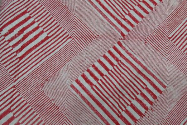 Red Block Printed Stripes Cotton Fabric