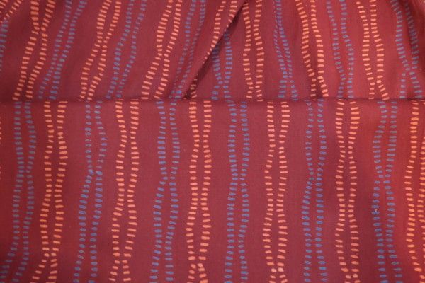Maroon Dotted Lines Block Print Fabric