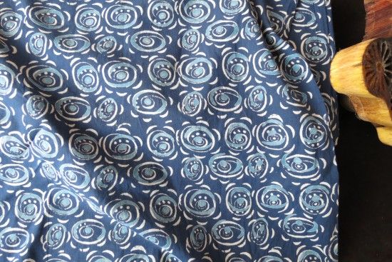 Blue Indian Block Print Fabric 