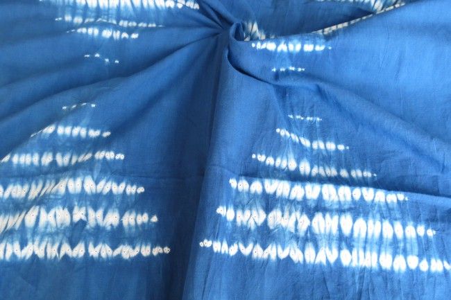 White And Blue Shibori Print Mulmul Fabric