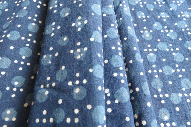 Indigo And White Dotted Cotton Upholstery Fabric