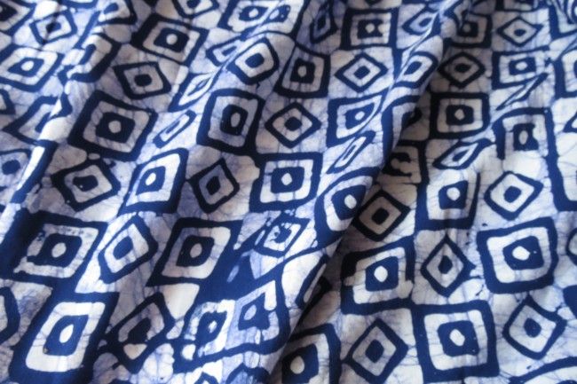 Blue Squares Geometry Rayon Fabric