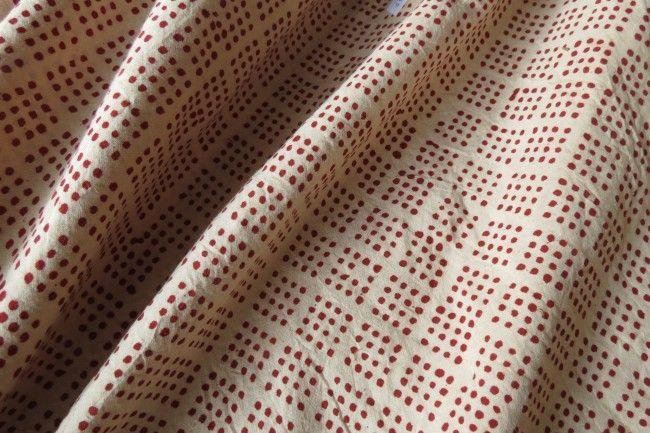 Red Dotted Block Printed Cotton Fabric