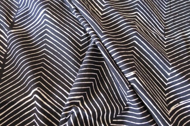 Black And White Zigzag Block Print Cotton Fabric