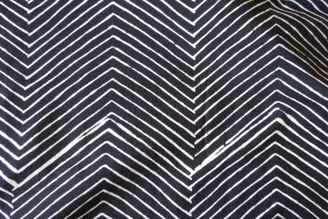Black And White Zigzag Block Print Cotton Fabric