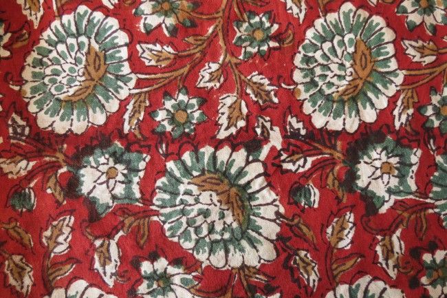 Red Block Printed Kalamkari Cotton Fabric