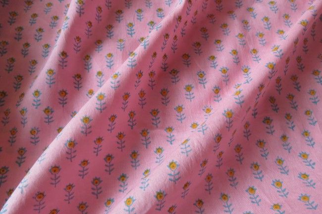 Rose Pink Block Print Indian Cotton Fabric