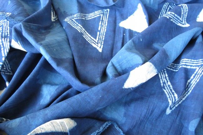 Indigo Triangle Block Printed Modal Fabric