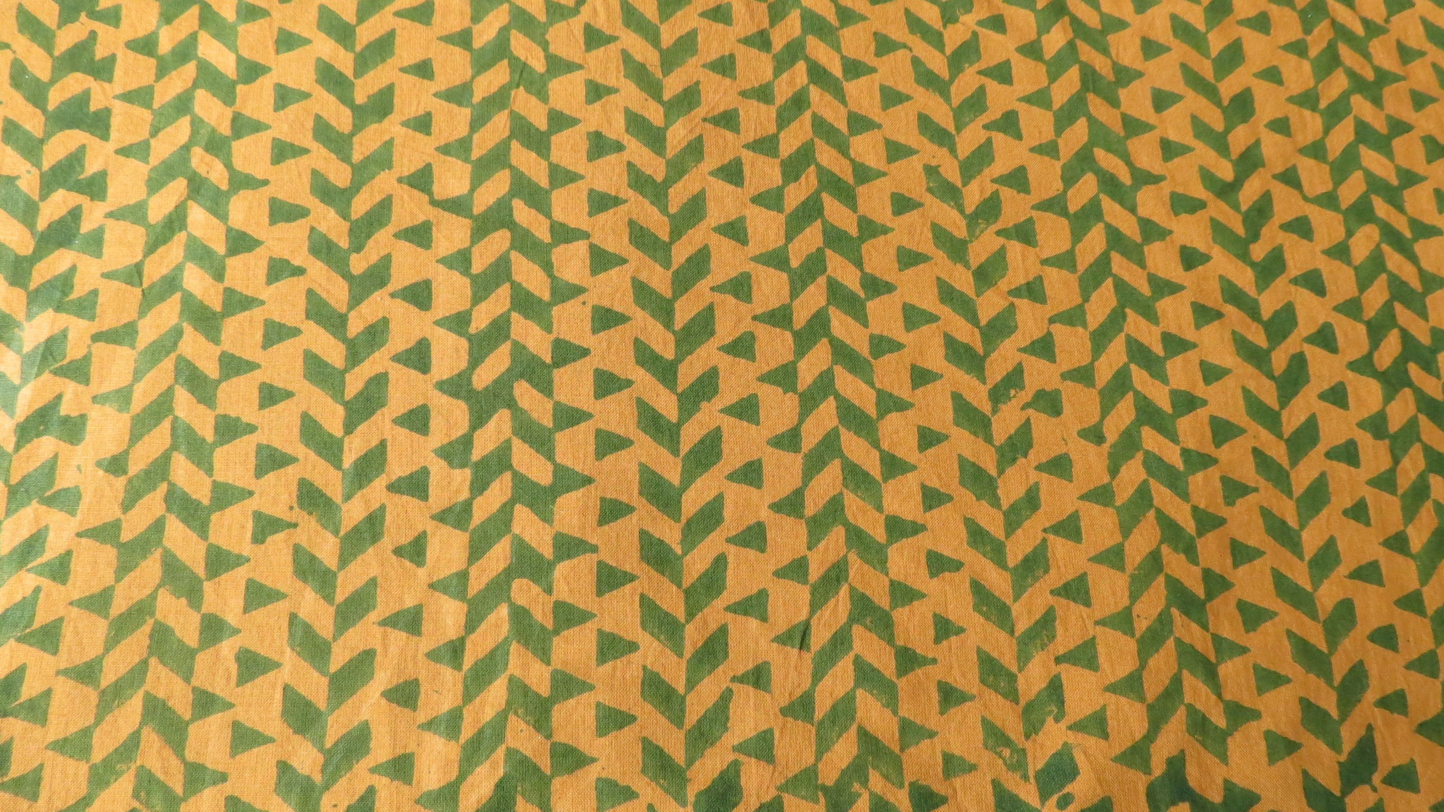 Mustard And Green  Block Print Cotton Fabric 