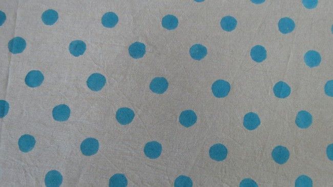 Grey And Blue Polka Dot Block Print Cotton Fabric