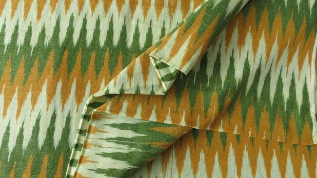 Green And Mustard Ikat Fabric Online