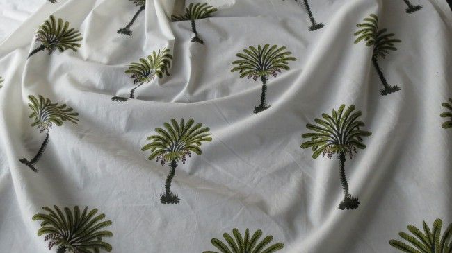 Green Tree Block Print Cotton Fabric