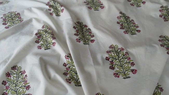 Rosy Floral Block Print Cotton Fabric
