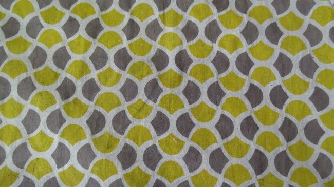 Grey And Yellow Block Print Cotton Fabric