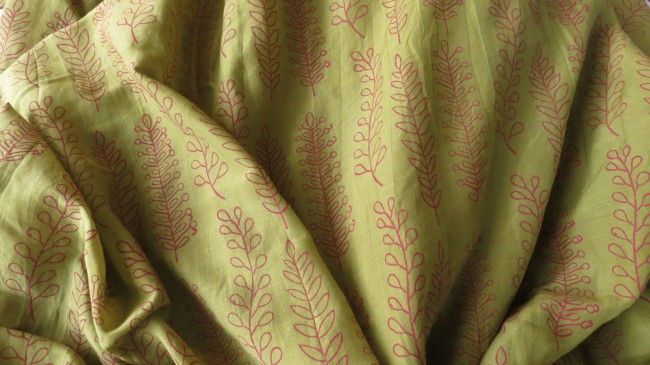 Herbal Green And Pink Floral Cotton Silk Fabric By The Yard