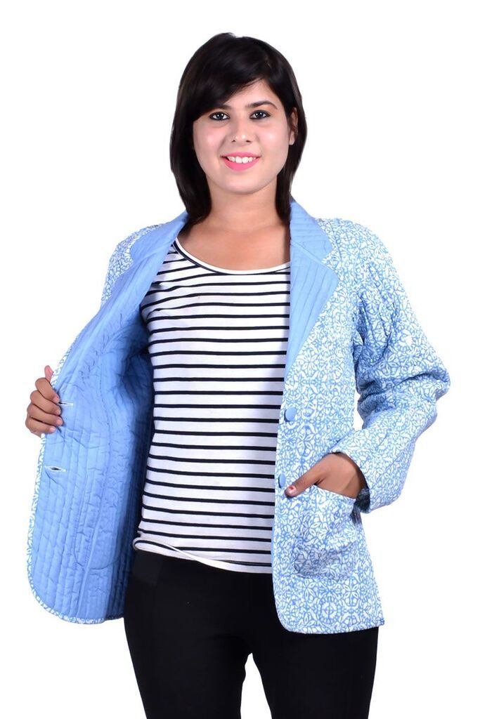 Blue Quilted Coats Womens