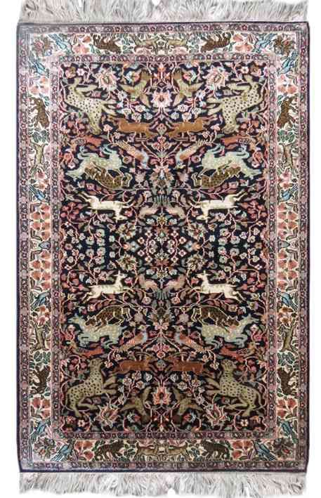 Pure Silk Jungle Design Indian Carpet