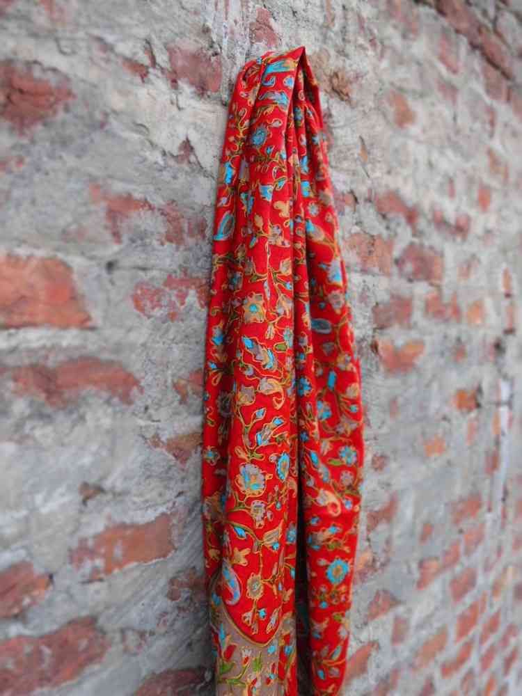 Red Embroidered 100 Cashmere Scarf