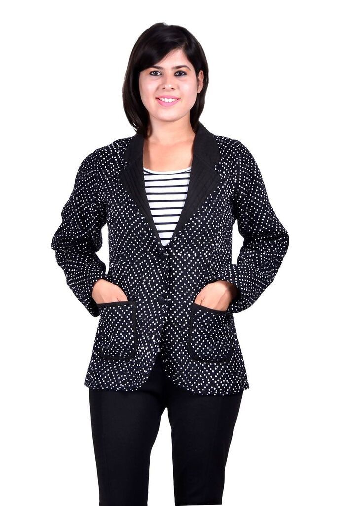 Black White Dotted Quilted Coat For Women